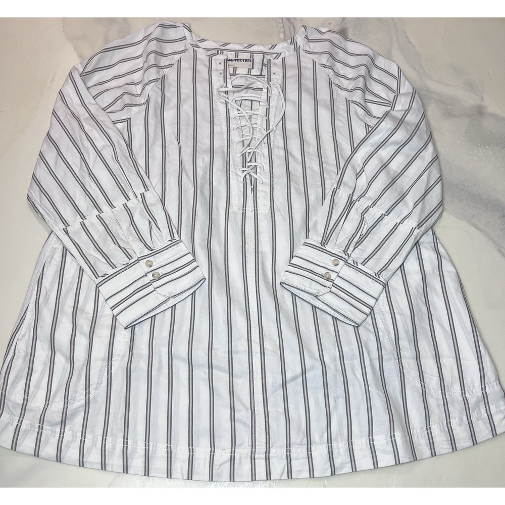 Free People We The Free Lisbon Tunic Large Striped Ivory Combo Lace‎ Up Top